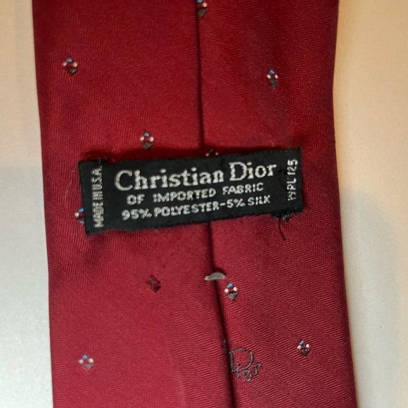 Christain Dior Dark Red with Blue Embroidered Logo Detail Tie silk - Picture 4 of 7